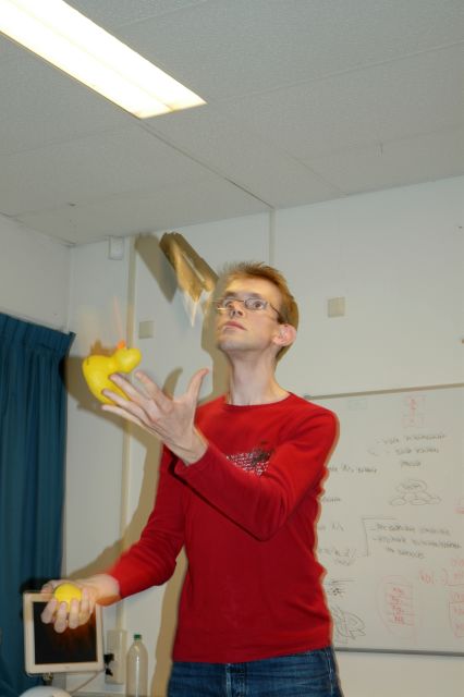 Yes, that's one stapler, one duckie, and one ball I'm juggling with ;-)