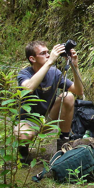 Taking a panoramic picture of a high waterfall on Madeira
